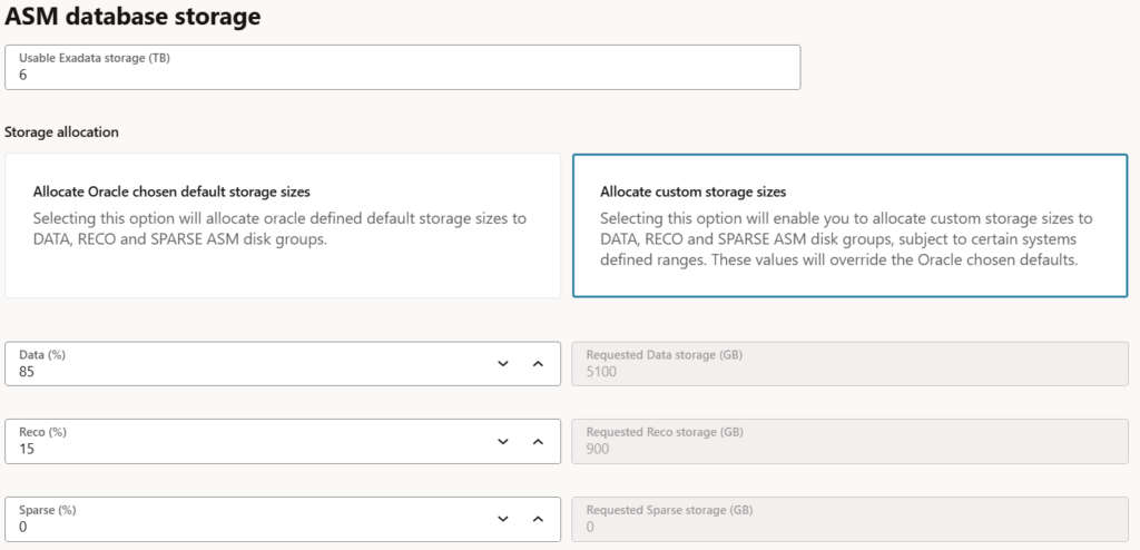 Allocate custom storage sizes